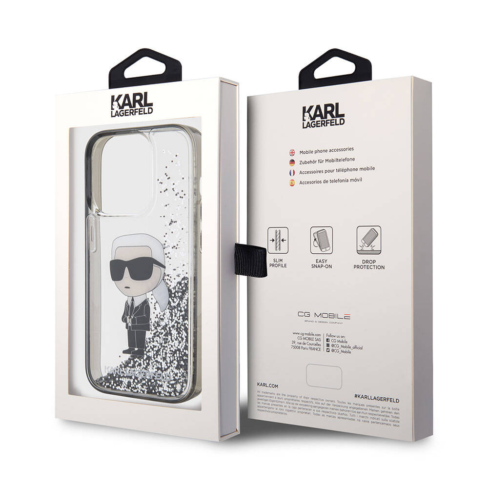 iPhone 15 Pro Kılıf Karl Lagerfeld İkonik Sıvılı Glitter Orjinal Lisanslı Kapak