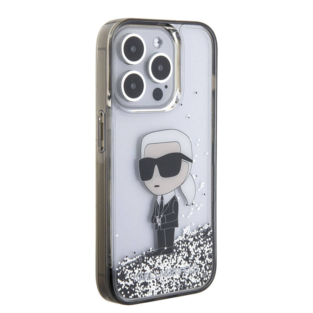 iPhone 15 Pro Kılıf Karl Lagerfeld İkonik Sıvılı Glitter Orjinal Lisanslı Kapak