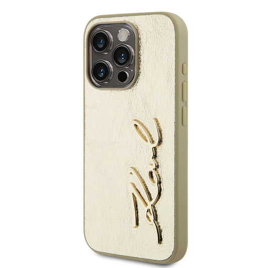 iPhone 15 Pro Kılıf Karl Lagerfeld Orjinal Lisanslı 3D KL Yazılı Tüylü Arka Yüzey Saffiano Rhinestones Kapak