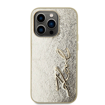 iPhone 15 Pro Kılıf Karl Lagerfeld Orjinal Lisanslı 3D KL Yazılı Tüylü Arka Yüzey Saffiano Rhinestones Kapak