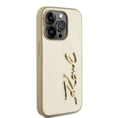 iPhone 15 Pro Kılıf Karl Lagerfeld Orjinal Lisanslı 3D KL Yazılı Tüylü Arka Yüzey Saffiano Rhinestones Kapak