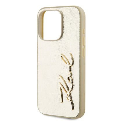 iPhone 15 Pro Kılıf Karl Lagerfeld Orjinal Lisanslı 3D KL Yazılı Tüylü Arka Yüzey Saffiano Rhinestones Kapak