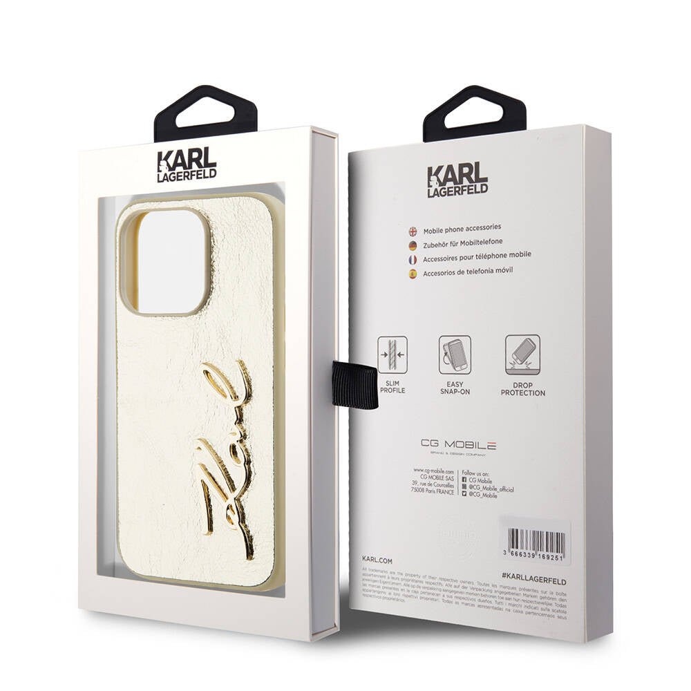 iPhone 15 Pro Kılıf Karl Lagerfeld Orjinal Lisanslı 3D KL Yazılı Tüylü Arka Yüzey Saffiano Rhinestones Kapak