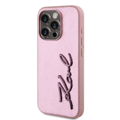 iPhone 15 Pro Kılıf Karl Lagerfeld Orjinal Lisanslı 3D KL Yazılı Tüylü Arka Yüzey Saffiano Rhinestones Kapak