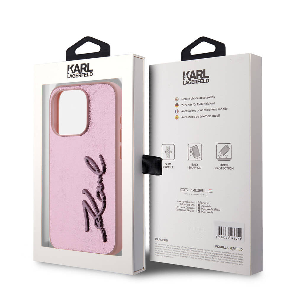 iPhone 15 Pro Kılıf Karl Lagerfeld Orjinal Lisanslı 3D KL Yazılı Tüylü Arka Yüzey Saffiano Rhinestones Kapak