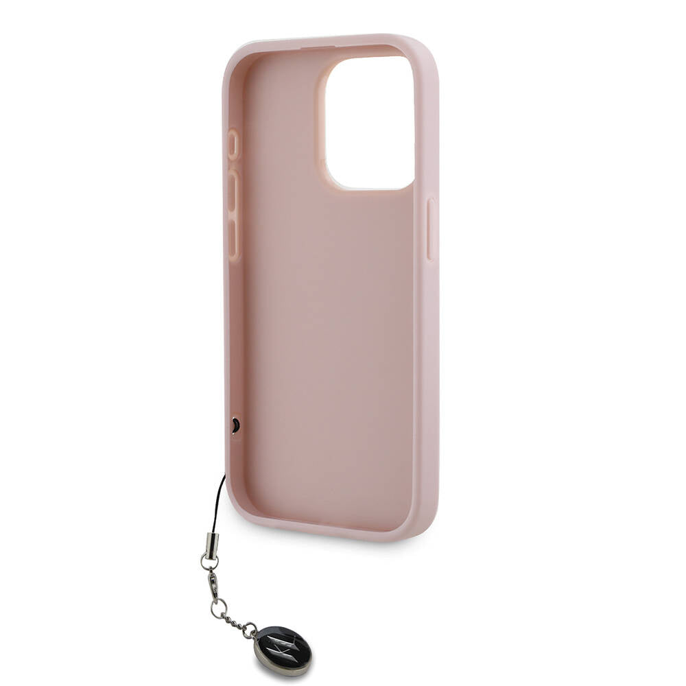 iPhone 15 Pro Kılıf Karl Lagerfeld Orjinal Lisanslı Anahtarlıklı Taşlı KL Yazılı Saffiano Rhinestones Kapak