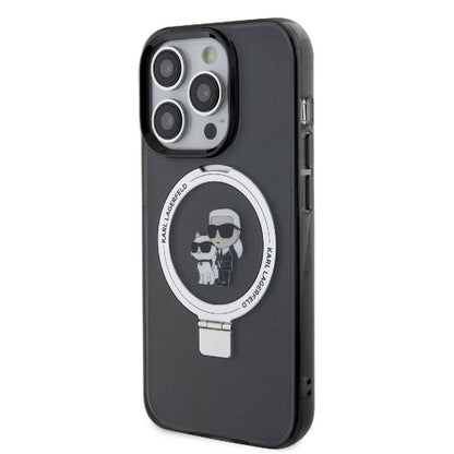 iPhone 15 Pro Kılıf Karl Lagerfeld Orjinal Lisanslı M-safe Şarj Özellikli K&C İkonik Baskılı Ring Standlı Kapak