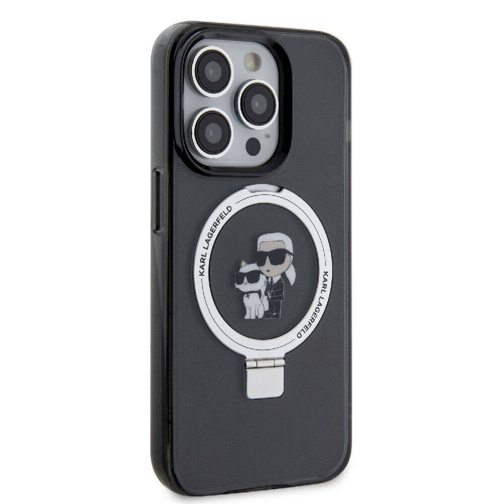 iPhone 15 Pro Kılıf Karl Lagerfeld Orjinal Lisanslı M-safe Şarj Özellikli K&C İkonik Baskılı Ring Standlı Kapak