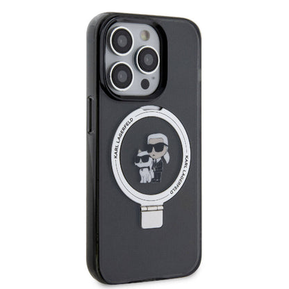 iPhone 15 Pro Kılıf Karl Lagerfeld Orjinal Lisanslı M-safe Şarj Özellikli K&C İkonik Baskılı Ring Standlı Kapak