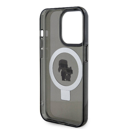 iPhone 15 Pro Kılıf Karl Lagerfeld Orjinal Lisanslı M-safe Şarj Özellikli K&C İkonik Baskılı Ring Standlı Kapak