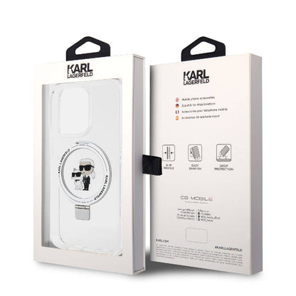 iPhone 15 Pro Kılıf Karl Lagerfeld Orjinal Lisanslı M-safe Şarj Özellikli K&C İkonik Baskılı Ring Standlı Kapak