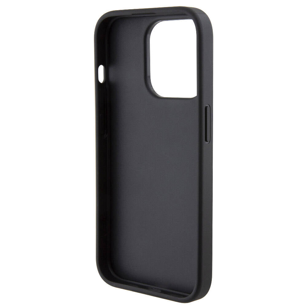 iPhone 15 Pro Kılıf Karl Lagerfeld Orjinal Lisanslı Metal Yazı Logolu Dikişli Logo Arka Yüzey Kapitone Kapak
