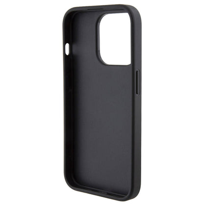 iPhone 15 Pro Kılıf Karl Lagerfeld Orjinal Lisanslı Metal Yazı Logolu Dikişli Logo Arka Yüzey Kapitone Kapak