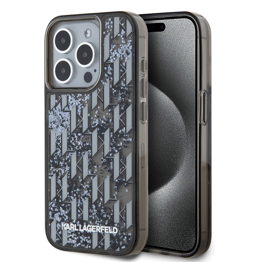 iPhone 15 Pro Kılıf Karl Lagerfeld Orjinal Lisanslı Simli KL Yazılı Monogram Gradıent Kapak
