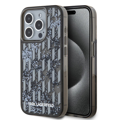 iPhone 15 Pro Kılıf Karl Lagerfeld Orjinal Lisanslı Simli KL Yazılı Monogram Gradıent Kapak