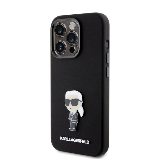 iPhone 15 Pro Kılıf Karl Lagerfeld Silikon İkonik Metal Logo Orjinal Lisanslı Kapak