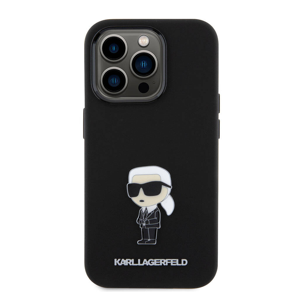 iPhone 15 Pro Kılıf Karl Lagerfeld Silikon İkonik Metal Logo Orjinal Lisanslı Kapak