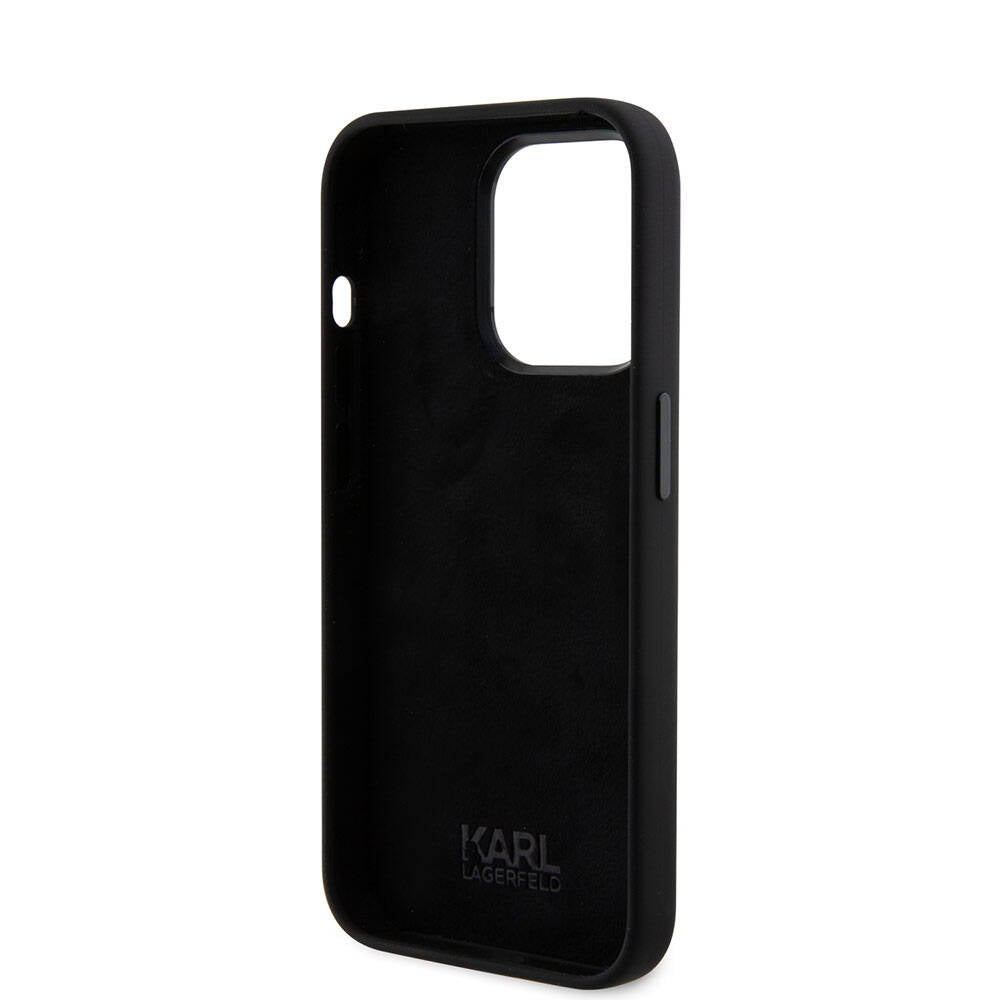 iPhone 15 Pro Kılıf Karl Lagerfeld Silikon İkonik Metal Logo Orjinal Lisanslı Kapak