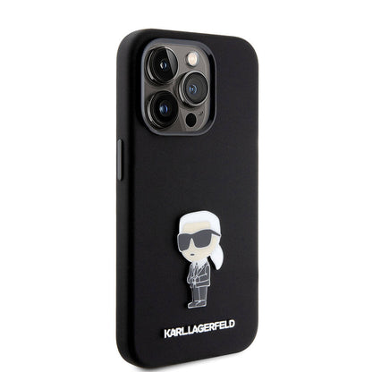iPhone 15 Pro Kılıf Karl Lagerfeld Silikon İkonik Metal Logo Orjinal Lisanslı Kapak