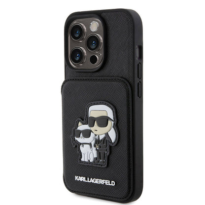 iPhone 15 Pro Kılıf Karl Lagerfeld Standlı Kartlıklı Saffiano K&C Metal Logo Orjinal Lisanslı Kapak