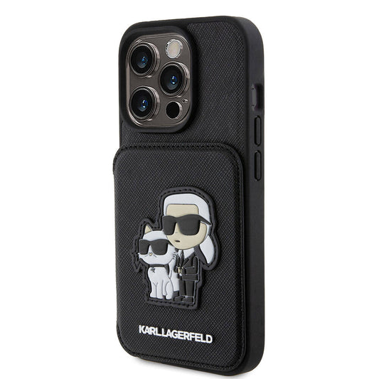 iPhone 15 Pro Kılıf Karl Lagerfeld Standlı Kartlıklı Saffiano K&C Metal Logo Orjinal Lisanslı Kapak