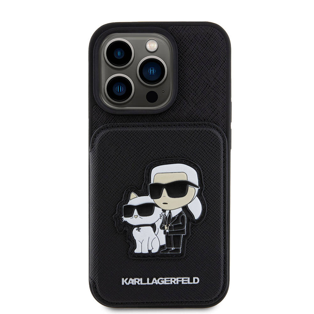 iPhone 15 Pro Kılıf Karl Lagerfeld Standlı Kartlıklı Saffiano K&C Metal Logo Orjinal Lisanslı Kapak