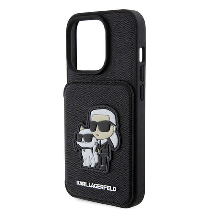 iPhone 15 Pro Kılıf Karl Lagerfeld Standlı Kartlıklı Saffiano K&C Metal Logo Orjinal Lisanslı Kapak