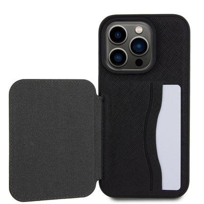 iPhone 15 Pro Kılıf Karl Lagerfeld Standlı Kartlıklı Saffiano K&C Metal Logo Orjinal Lisanslı Kapak
