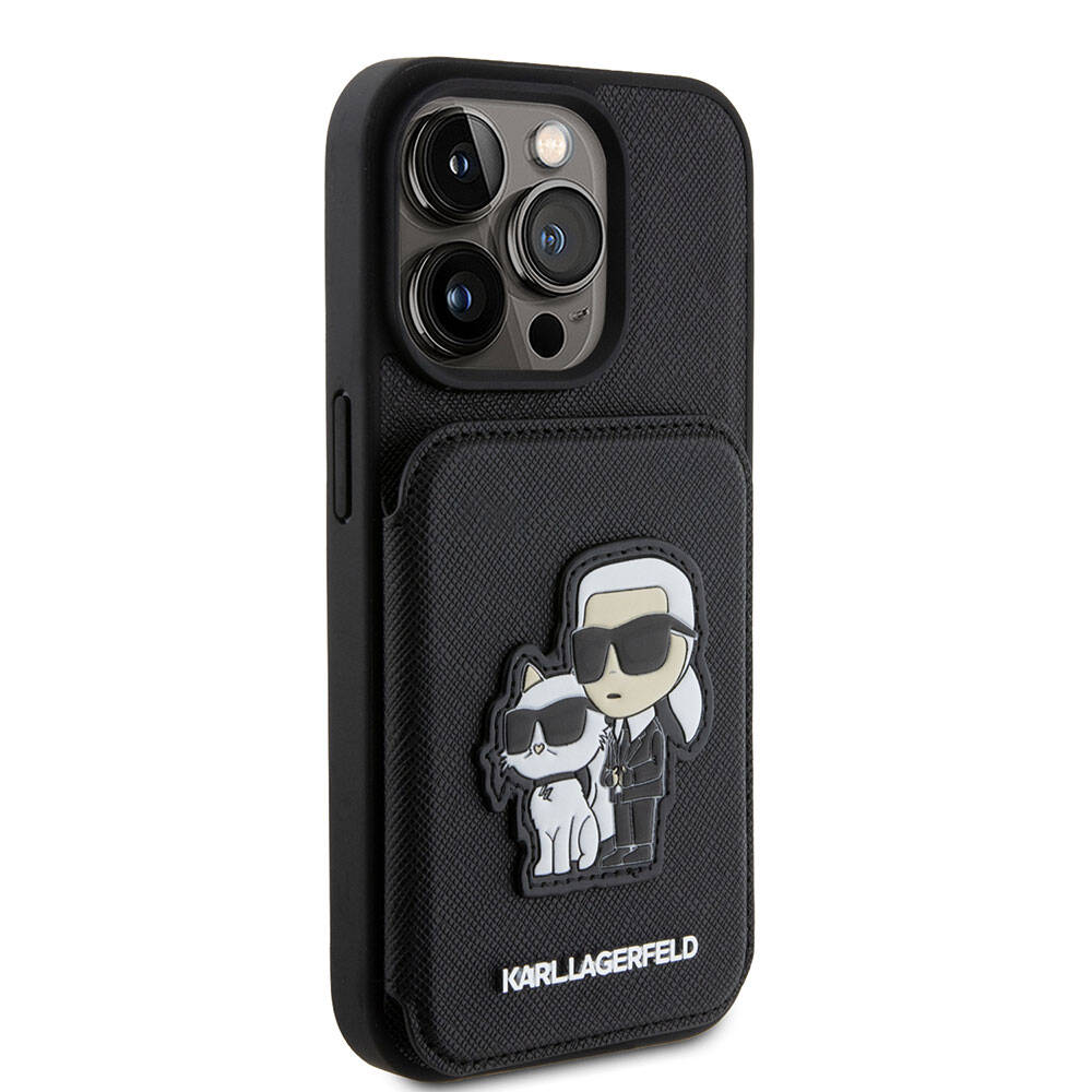 iPhone 15 Pro Kılıf Karl Lagerfeld Standlı Kartlıklı Saffiano K&C Metal Logo Orjinal Lisanslı Kapak