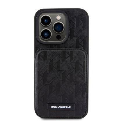 iPhone 15 Pro Kılıf Karl Lagerfeld Standlı Kartlıklı Saffiano Monogram Metal Logo Orjinal Lisanslı Kapak