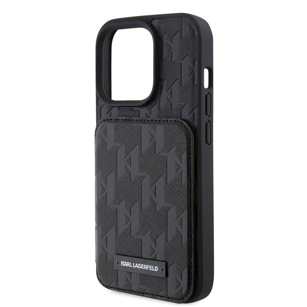 iPhone 15 Pro Kılıf Karl Lagerfeld Standlı Kartlıklı Saffiano Monogram Metal Logo Orjinal Lisanslı Kapak