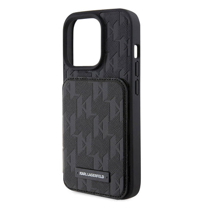 iPhone 15 Pro Kılıf Karl Lagerfeld Standlı Kartlıklı Saffiano Monogram Metal Logo Orjinal Lisanslı Kapak