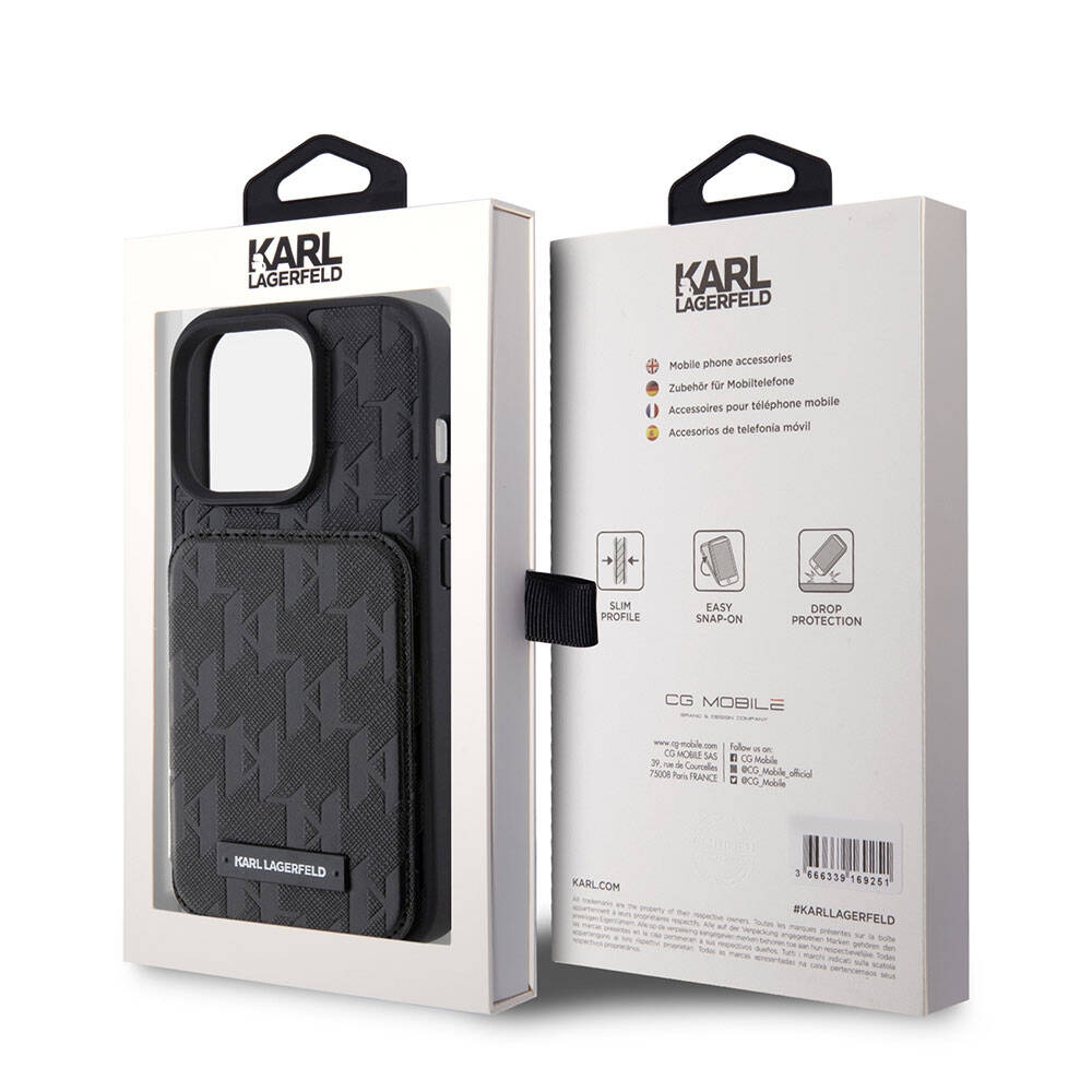 iPhone 15 Pro Kılıf Karl Lagerfeld Standlı Kartlıklı Saffiano Monogram Metal Logo Orjinal Lisanslı Kapak