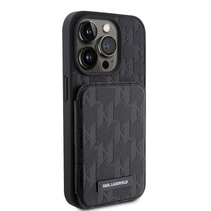 iPhone 15 Pro Kılıf Karl Lagerfeld Standlı Kartlıklı Saffiano Monogram Metal Logo Orjinal Lisanslı Kapak