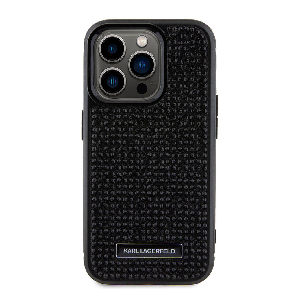 iPhone 15 Pro Kılıf Karl Lagerfeld Taşlı Metal Logo Orjinal Lisanslı Kapak