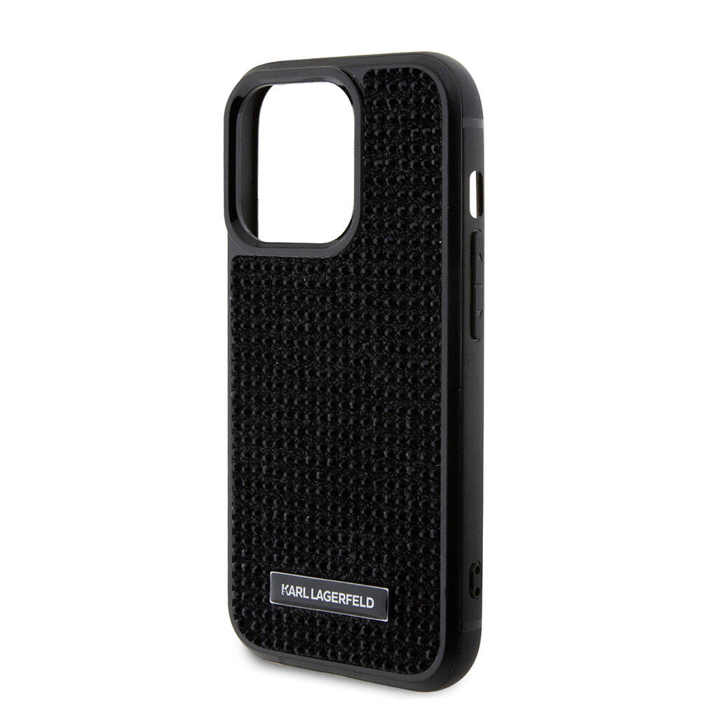 iPhone 15 Pro Kılıf Karl Lagerfeld Taşlı Metal Logo Orjinal Lisanslı Kapak