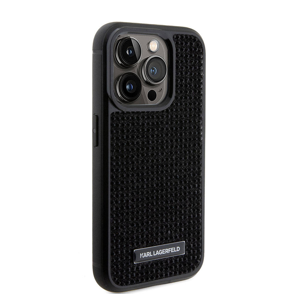 iPhone 15 Pro Kılıf Karl Lagerfeld Taşlı Metal Logo Orjinal Lisanslı Kapak