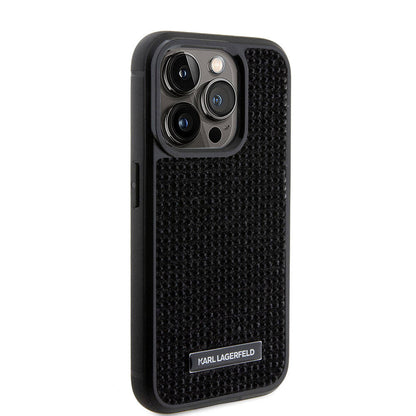 iPhone 15 Pro Kılıf Karl Lagerfeld Taşlı Metal Logo Orjinal Lisanslı Kapak