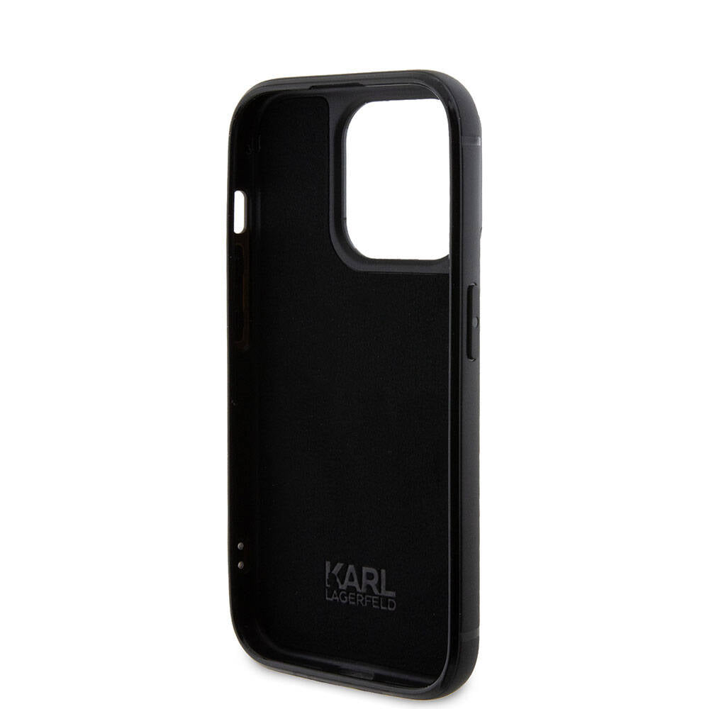 iPhone 15 Pro Kılıf Karl Lagerfeld Taşlı Metal Logo Orjinal Lisanslı Kapak