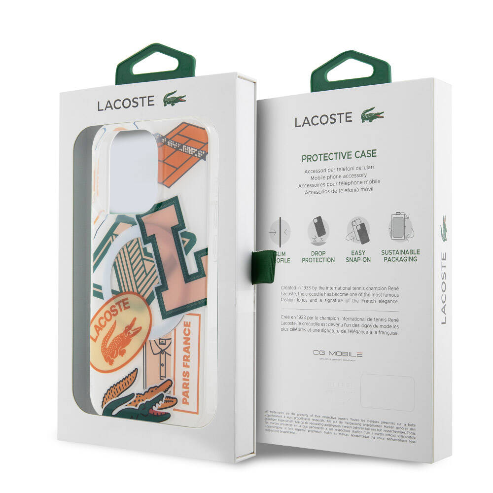 iPhone 15 Pro Kılıf Lacoste Orjinal Lisanslı M-safe Şarj Özellikli Çift Katmanlı Yamalar Desenli Kapak