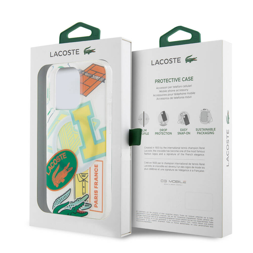 iPhone 15 Pro Kılıf Lacoste Orjinal Lisanslı M-safe Şarj Özellikli Çift Katmanlı Yamalar Desenli Kapak