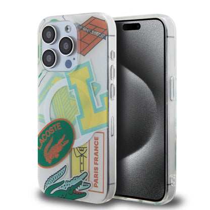 iPhone 15 Pro Kılıf Lacoste Orjinal Lisanslı M-safe Şarj Özellikli Çift Katmanlı Yamalar Desenli Kapak