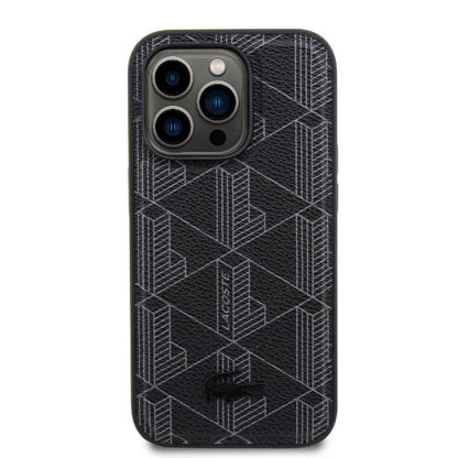 iPhone 15 Pro Kılıf Lacoste Orjinal Lisanslı M-safe Şarj Özellikli PU Deri Görünümlü Karışık Monogram Desenli Kapak