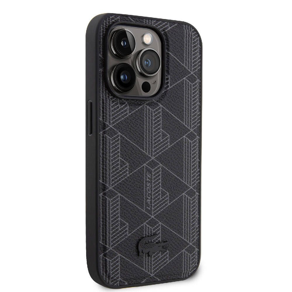iPhone 15 Pro Kılıf Lacoste Orjinal Lisanslı M-safe Şarj Özellikli PU Deri Görünümlü Karışık Monogram Desenli Kapak