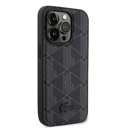 iPhone 15 Pro Kılıf Lacoste Orjinal Lisanslı M-safe Şarj Özellikli PU Deri Görünümlü Karışık Monogram Desenli Kapak