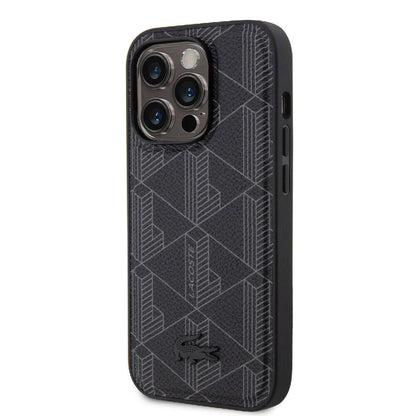iPhone 15 Pro Kılıf Lacoste Orjinal Lisanslı M-safe Şarj Özellikli PU Deri Görünümlü Karışık Monogram Desenli Kapak