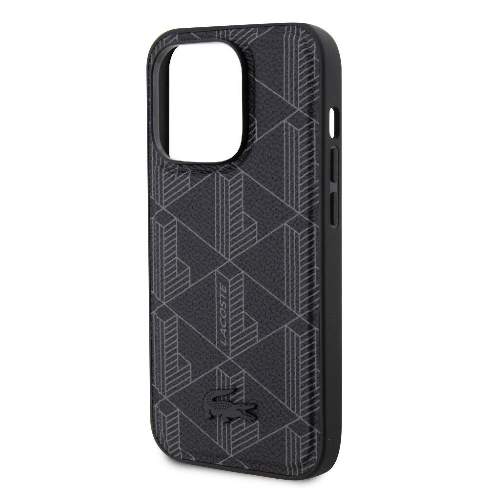 iPhone 15 Pro Kılıf Lacoste Orjinal Lisanslı M-safe Şarj Özellikli PU Deri Görünümlü Karışık Monogram Desenli Kapak