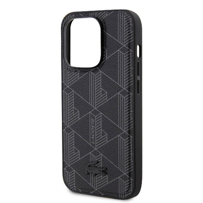 iPhone 15 Pro Kılıf Lacoste Orjinal Lisanslı M-safe Şarj Özellikli PU Deri Görünümlü Karışık Monogram Desenli Kapak