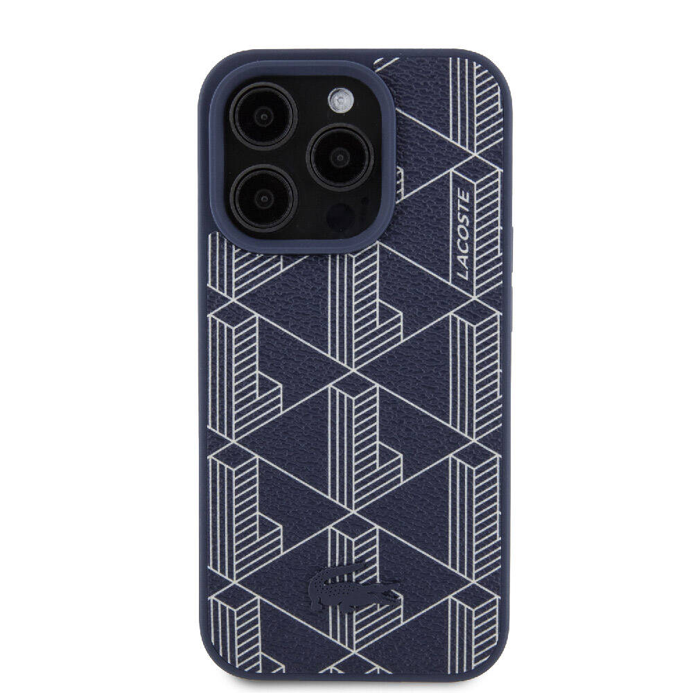 iPhone 15 Pro Kılıf Lacoste Orjinal Lisanslı M-safe Şarj Özellikli PU Deri Görünümlü Karışık Monogram Desenli Kapak