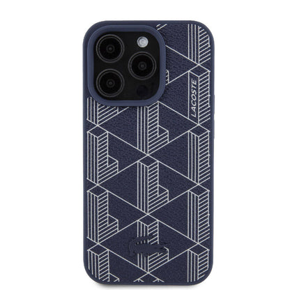 iPhone 15 Pro Kılıf Lacoste Orjinal Lisanslı M-safe Şarj Özellikli PU Deri Görünümlü Karışık Monogram Desenli Kapak